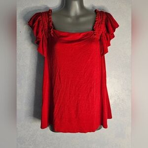 RAFAELLA Red Flutter Sleeve Blouse with Ruffled Details XL
